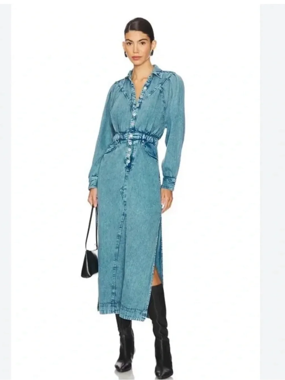 FREE PEOPLE Mad Love Light Blue Denim Midi Dress XS